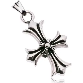 Přívěsek Přívěsek z chirurgické oceli, vyřezávaný liliový kříž, černá patina