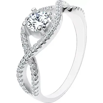 Prsten Stříbrný prsten 925, propletené zirkonové linie, kulatý broušený zirkon - Velikost: 57