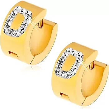 Náušnice Kruhové náušnice z oceli 316L zlaté barvy, písmeno D s čirými zirkony