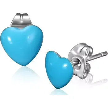 Náušnice Ocelové náušnice s modrými srdíčky a puzetkami