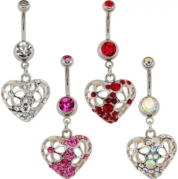 Piercing Piercing do pupíku - srdce, vykrajované květy, zirkony - Barva: Růžová