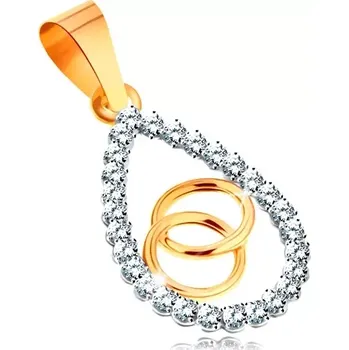 Přívěsek Zlatý přívěsek 585 - čirý zirkonový obrys velké kapky, propojené kroužky