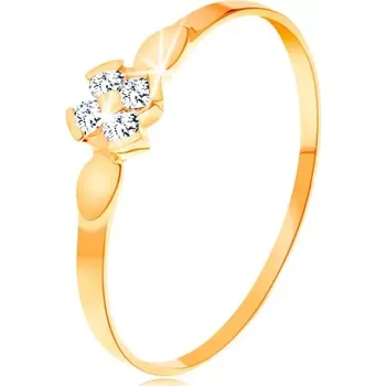 Prsten Prsten ve žlutém 14K zlatě - květ ze čtyř čirých zirkonů, lesklé lístky - Velikost: 65