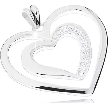 Přívěsek Rhodiovaný přívěsek ze stříbra 925, dva srdcovité obrysy, čiré zirkonky