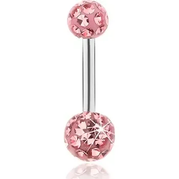Piercing Piercing do pupíku, ocel 316L, růžové kuličky, blýskavé zirkony, glazura