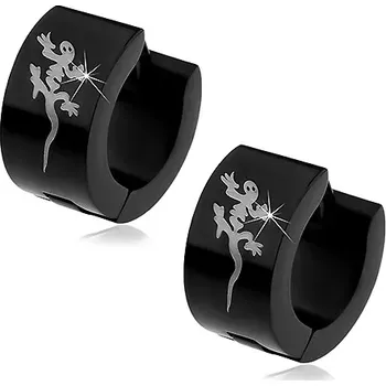 Náušnice Ocelové černé náušnice s ještěrkou stříbrné barvy