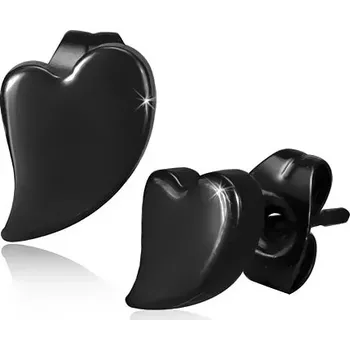 Náušnice Puzetové ocelové náušnice, asymetrické srdce černé barvy, vysoký lesk