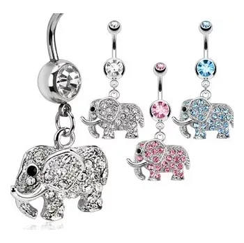Piercing Piercing do pupíku - třpytivý sloník - Barva zirkonu: Aqua modrá - Q