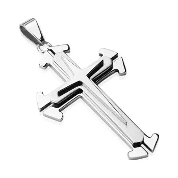 Přívěsek Ocelový přívěsek ve stříbrném odstínu - trojitý kříž