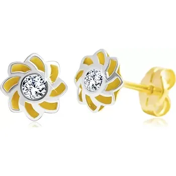Náušnice Náušnice ve 14K zlatě - kvítek se špičatými lupínky a zirkonem uprostřed