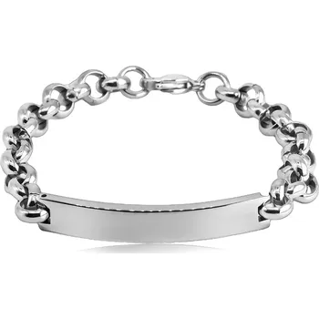 Náramek Ocelový náramek - hladká zaoblená destička, řetízek z kulatých článků, karabinka