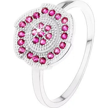 Prsten Stříbrný 925 prsten, gravírovaný kvítek zdobený růžovými zirkonky - Velikost: 52