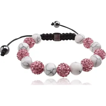 Náramek Shamballa náramek, růžové zirkonové a bílé mramorované korálky