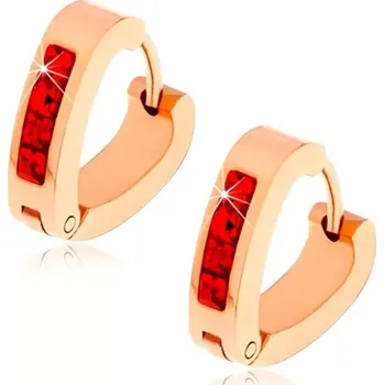 Náušnice Ocelové náušnice zlaté barvy, rubínově červený zirkonový proužek