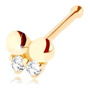 Piercing Zlatý piercing do nosu 585, rovný - motýlek zdobený čirými zirkonky