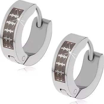 Náušnice Náušnice z oceli 316L - kroužky stříbrné barvy s černým esíčkovým vzorem