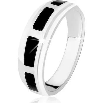 Prsten Prsten ze stříbra 925, obdélníky v černém barevném provedení, vysoký lesk - Velikost: 51