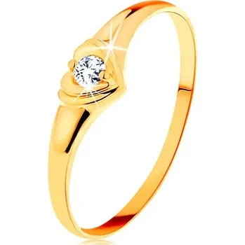 Prsten Zlatý prsten 585 - blýskavé srdíčko se vsazeným kulatým zirkonem - Velikost: 58