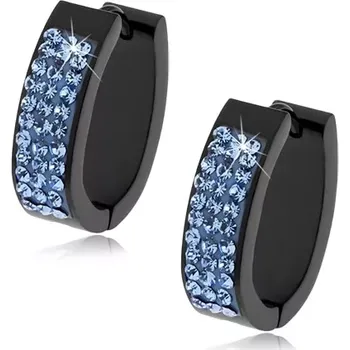 Náušnice Oválné kloubové náušnice z oceli černé barvy, světle modré kamínky