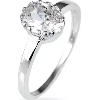 Prsten Zásnubní prsten ze stříbra 925 - oválný zirkon v korunce - Velikost: 55
