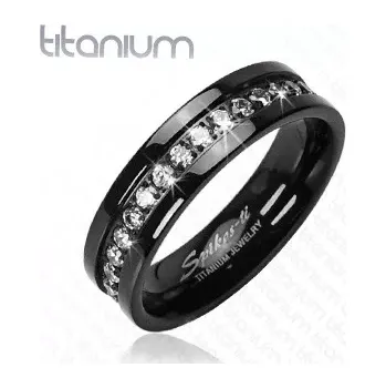 Prsten Titanový prsten černý se vsazenými zirkony po obvodu - Velikost: 67