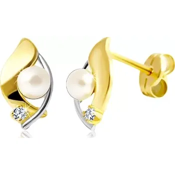 Náušnice Náušnice ze 14K zlata, dvoubarevné zrnko, bílá perla a čirý zirkon