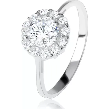 Prsten Zásnubní stříbrný 925 prsten, kulatý čirý zirkon, třpytivý lem - Velikost: 51