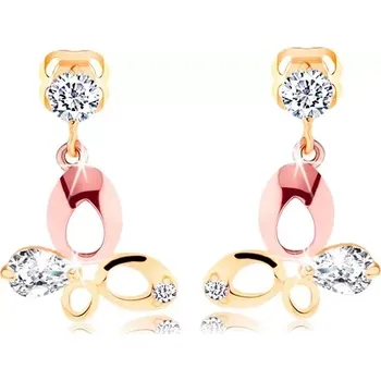 Náušnice Zlaté náušnice 585 - dvoubarevný motýlek zdobený čirými zirkony