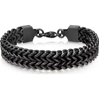Náramek Ocelový náramek - matná černá očka tvořící dvojitý hranatý pletenec, karabinka, 8 mm - Délka: 190 mm