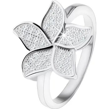 Prsten Stříbrný prsten 925, třpytivý zirkonový květ čiré barvy - Velikost: 56