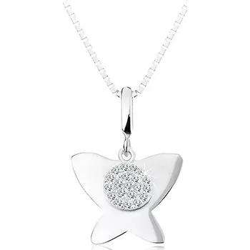 Náhrdelník Stříbrný 925 náhrdelník - lesklý plochý motýl, malý kruh s čirými zirkony