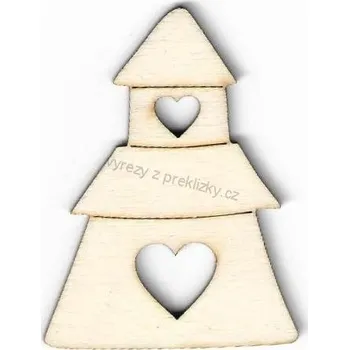 Překližka Výřez z překližky, S43, VĚŽIČKA SE SRDÍČKY, 5x6,7cm, 1ks