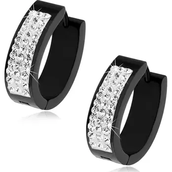 Náušnice Ocelové oválné náušnice, černá barva, bílý proužek, čiré zirkony
