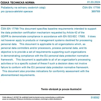 ČSN EN 17799 - Požadavky na ochranu osobních údajů pro zpracovatelské operace - Tisk