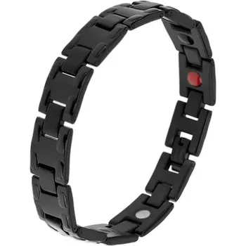 Náramek Ocelový černý náramek s lesklými články H, matné spoje, magnety
