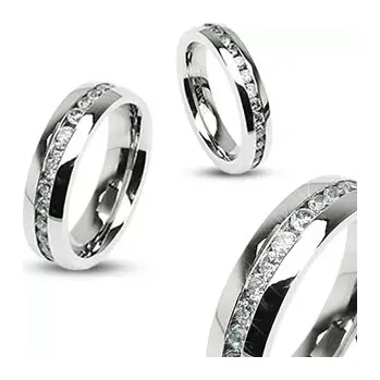 Prsten Prsten z chirurgické oceli stříbrné barvy, pás čirých zirkonů - Velikost: 49