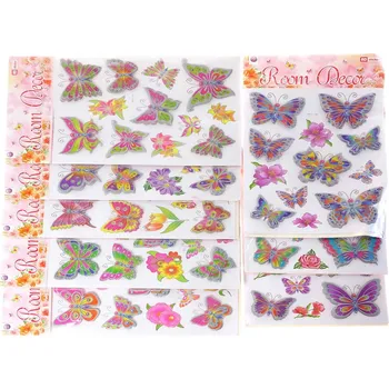 Samolepící dekorace Samolepky 2D/3D motýli 12ks třpytivá nástěnná dekorace na zeď různé druhy