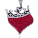 Přívěsek ze stříbra 925 - srdce s královskou korunou, červené zirkony