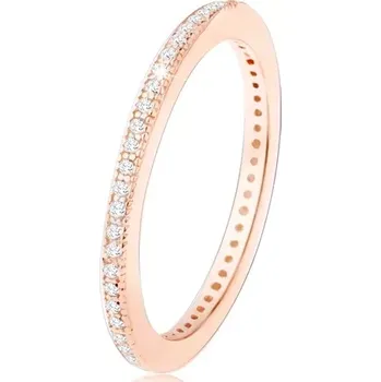 Prsten Prsten ze stříbra 925, měděný odstín, drobné čiré zirkonky po obvodu - Velikost: 65