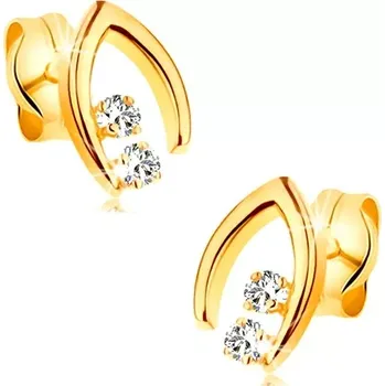 Náušnice Diamantové náušnice ve žlutém 14K zlatě - dvojice briliantů ve špičaté podkůvce