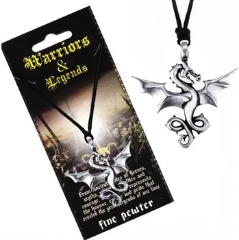 Náhrdelník Šňůrkový náhrdelník - černý, kovový přívěsek, létající drak