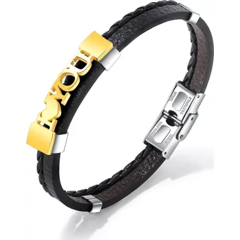 Náramek Náramek ze syntetické kůže, ocelová známka zlaté barvy - I LOVE YOU