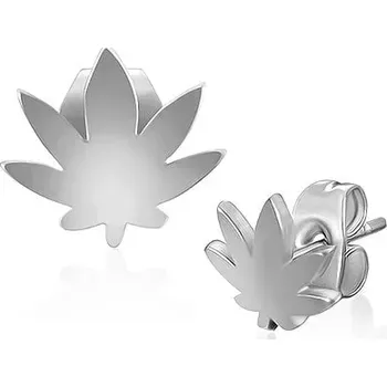 Náušnice Puzetové náušnice, ocel 316L, stříbrná barva, marihuanový list