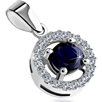 Přívěsek Přívěsek ze 14K bílého zlata - kulatý tmavomodrý safír, zirkonová linie