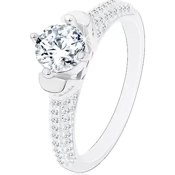 Prsten Stříbrný prsten 925, kulatý čirý zirkon v dekorativním kotlíku, blýskavá ramena - Velikost: 58