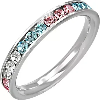 Prsten Ocelový prsten - zirkony ve třech barvách - Velikost: 49