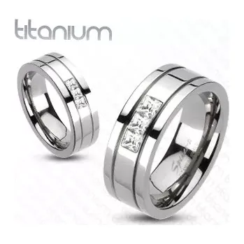 Prsten Titanový prsten - tři čtvercové zirkony - Velikost: 49