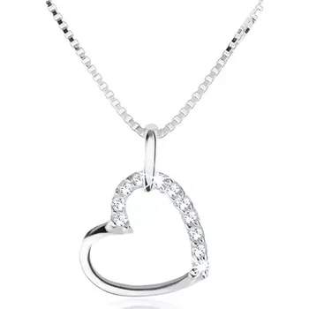 Náhrdelník Náhrdelník ze stříbra 925, kontura srdce napůl vykládaná čirými zirkony
