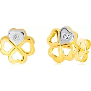 Náušnice Náušnice ze 14K zlata - symbol štěstí, srdíčko v bílém zlatě a briliant