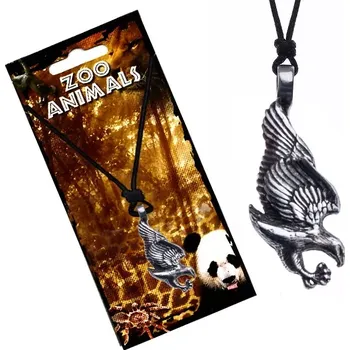 Náhrdelník Šňůrkový náhrdelník černý, kovový přívěsek, orel